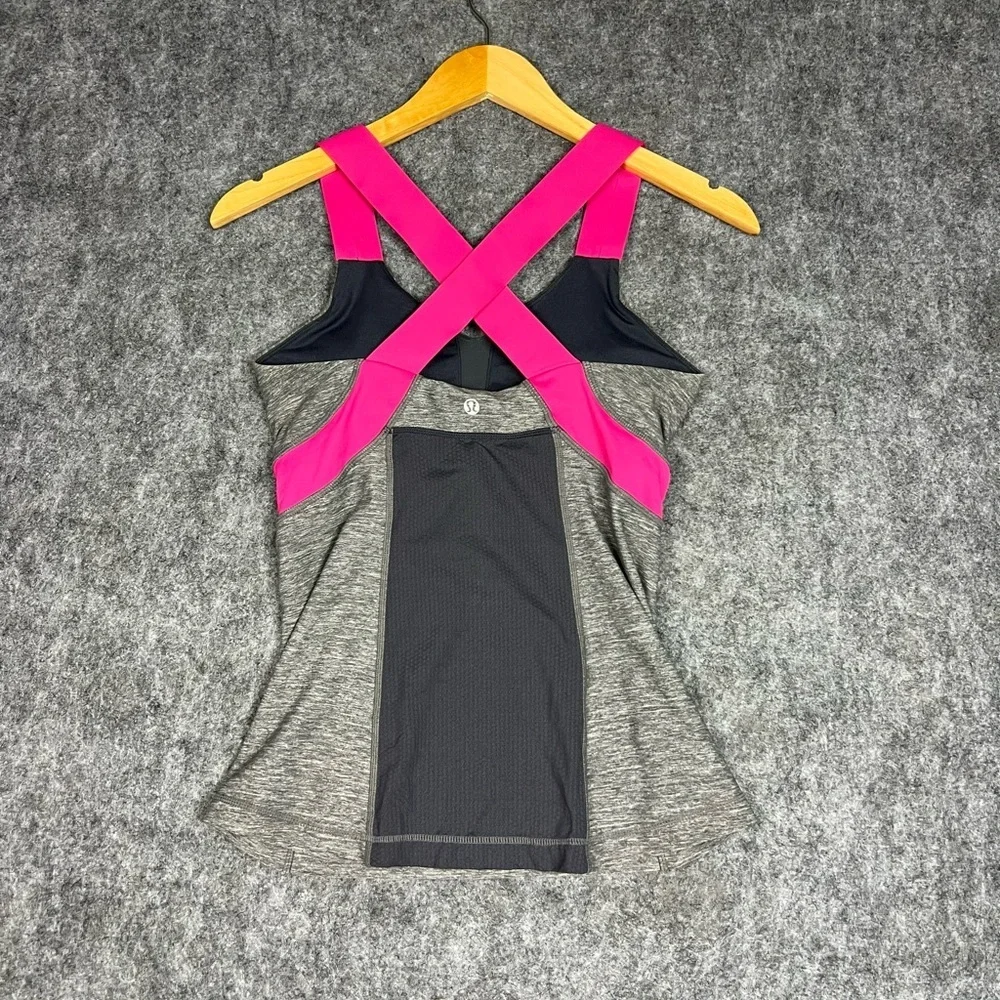 lululemon athletica Gray Heather Tank with Hot Pink Crossover Straps